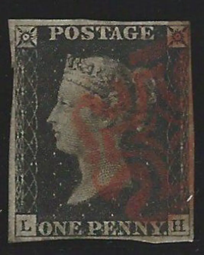 1840 1d black with partial red Maltese Cross ... Image 1++
