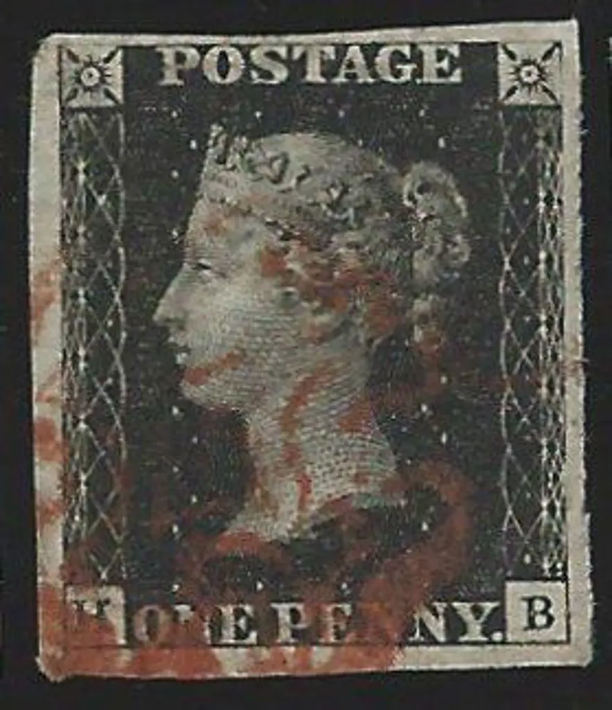 1840 1d black used by red Maltese Cross with close ... Image 1++