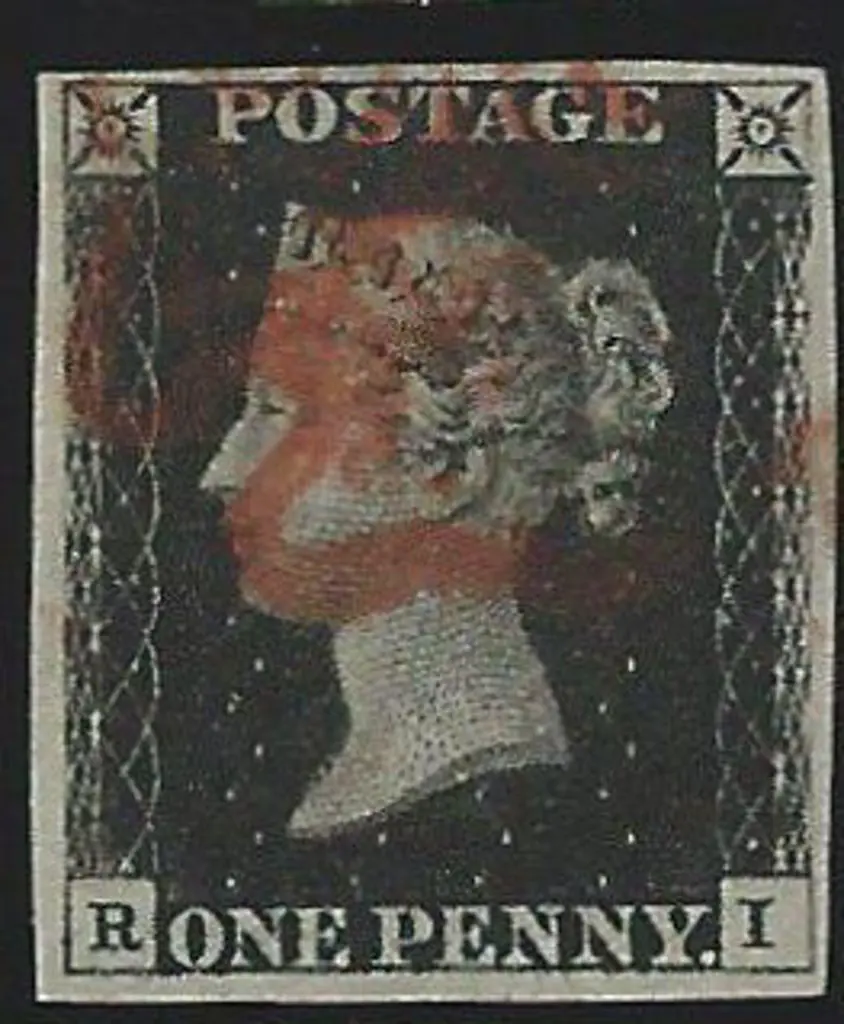 1840 1d black with red Maltese Cross cancel. Clear ... Image 1++