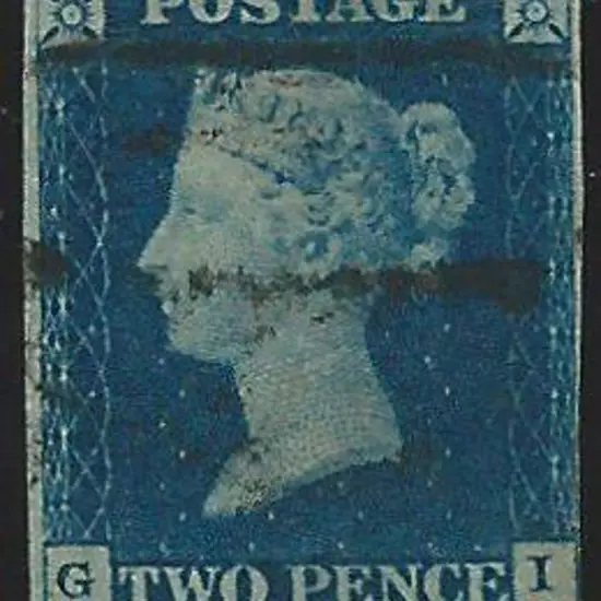 1840 2d deep full blue with black line cancel. 3½ ...