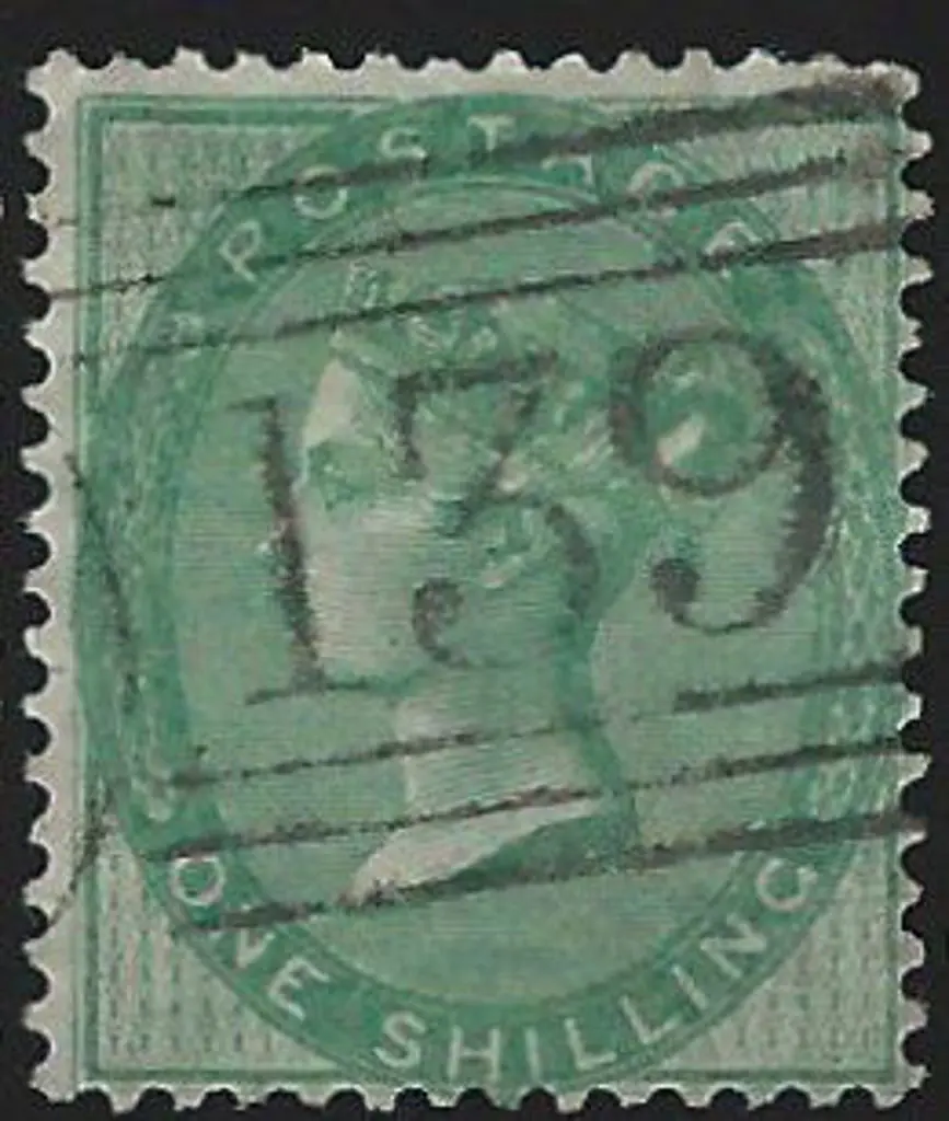 1855 1/- green QV. Fine used with clear "139" ... Image 1++