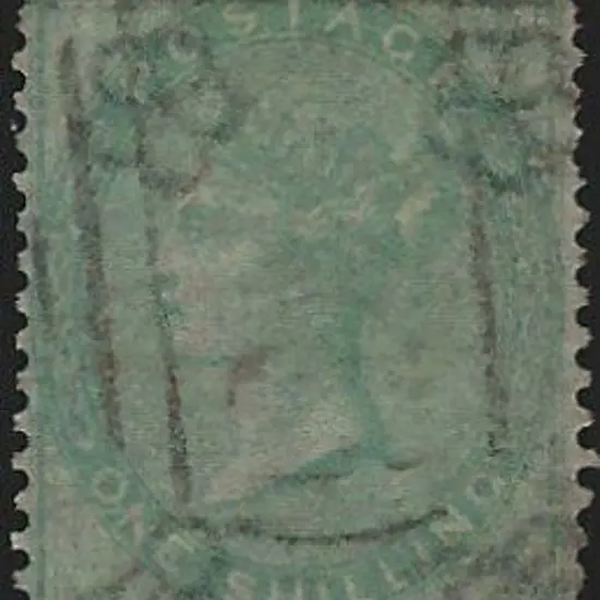 1855 1/- pale green QV on azure paper. A short ...
