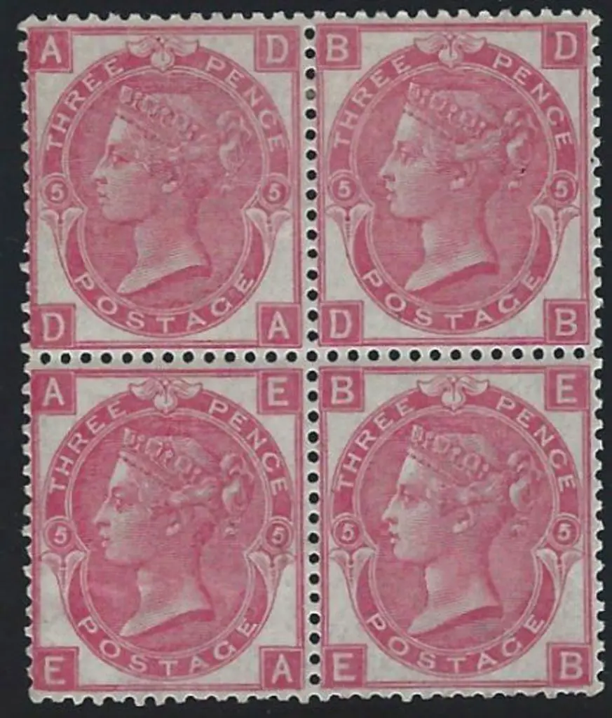 1865 3d rose QV Plate 5, wmk spray of rose. Block ... Image 1++