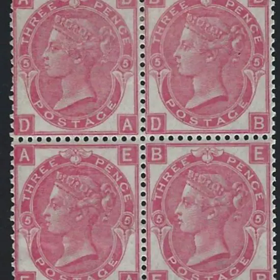 1865 3d rose QV Plate 5, wmk spray of rose. Block ...