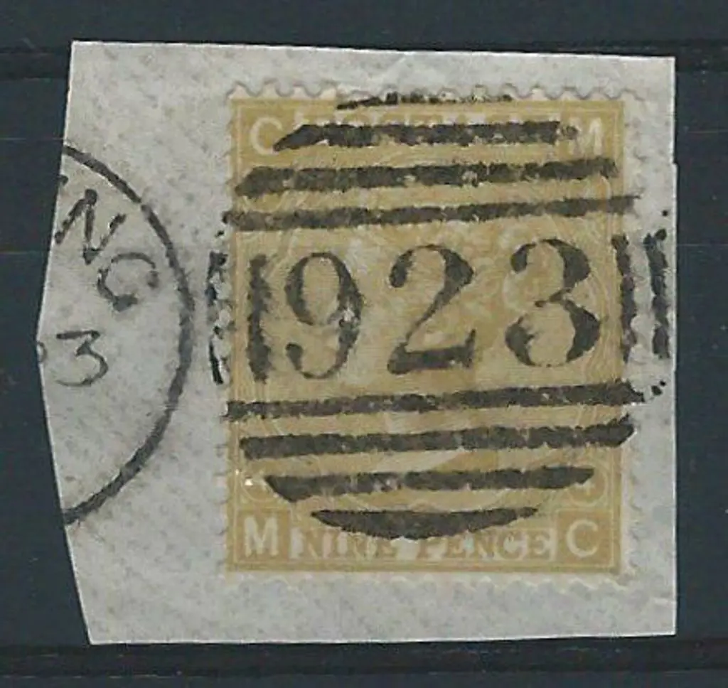 1867 9d pale straw, plate 4 tied to piece by bold ... Image 1++
