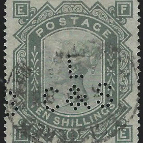 1867 10/- grey green QV with anchor wmk on white ...