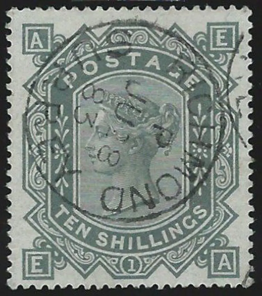 1867/83 10/- greenish grey QV, Plate 1, Anchor ... Image 1++