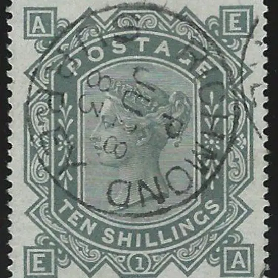 1867/83 10/- greenish grey QV, Plate 1, Anchor ...