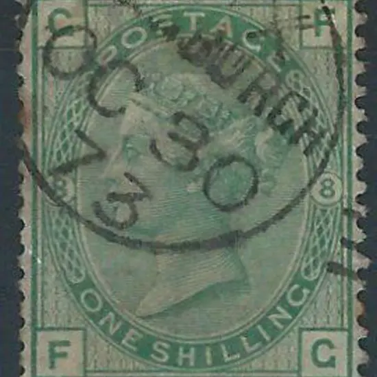 1873 1/- deep green QV, Plate 8 attractively fine ...