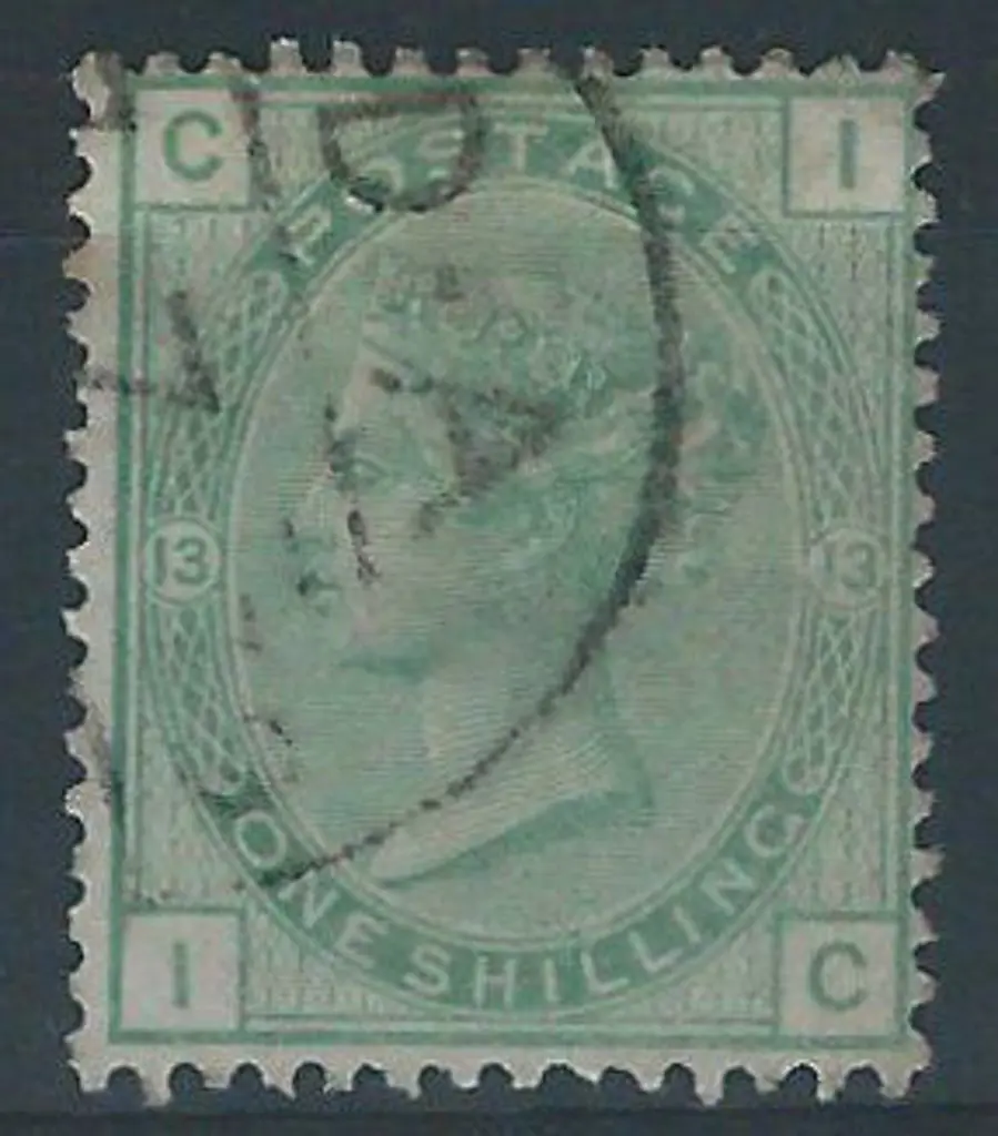 1876 1/- green QV, Plate 13 fine used. Centred ... Image 1++