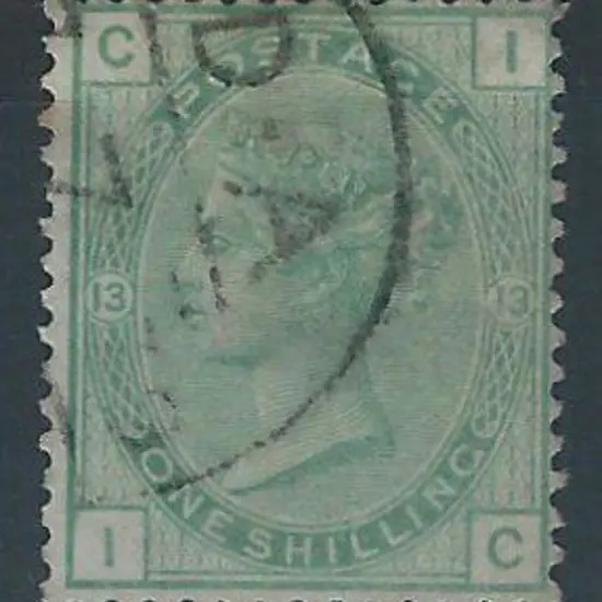 1876 1/- green QV, Plate 13 fine used. Centred ...