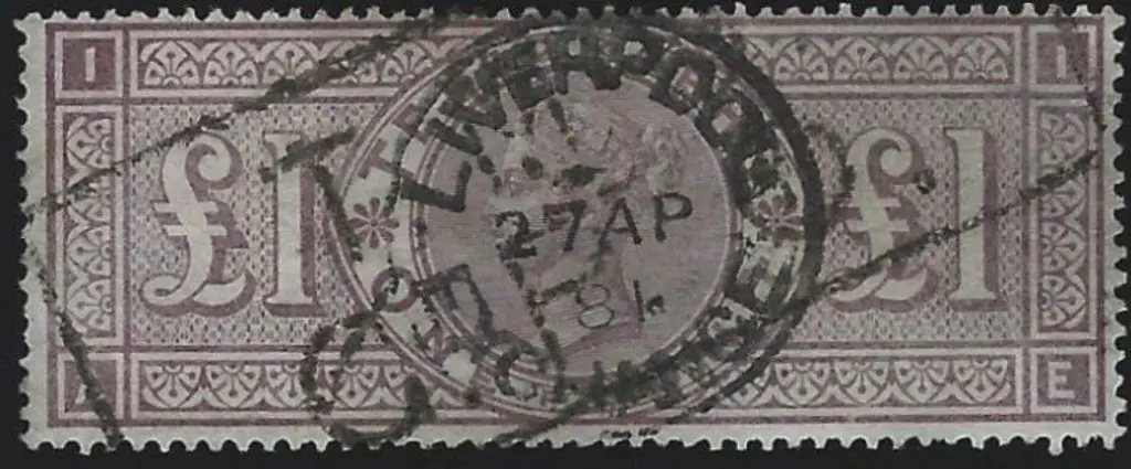 1877 £1 brown-lilac QV Telegraph good to fine used ... Image 1++
