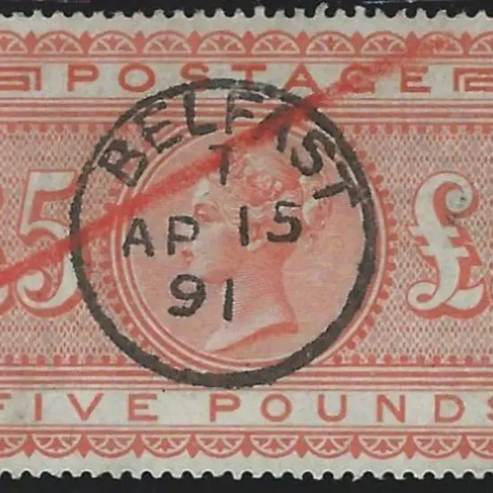 1882 £5 orange on white paper. F/U by crisp, ...