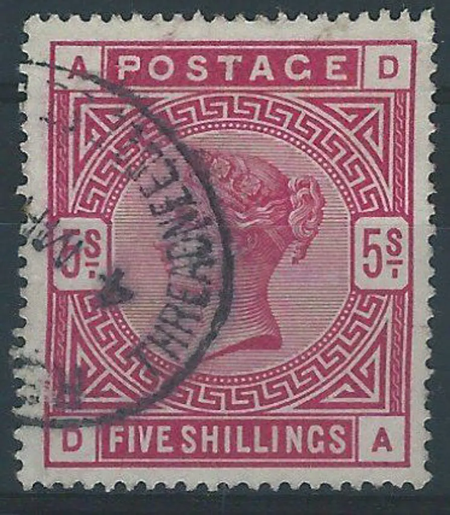 1883 5/- crimson F/U by half a Threadneedle St Reg ... Image 1++
