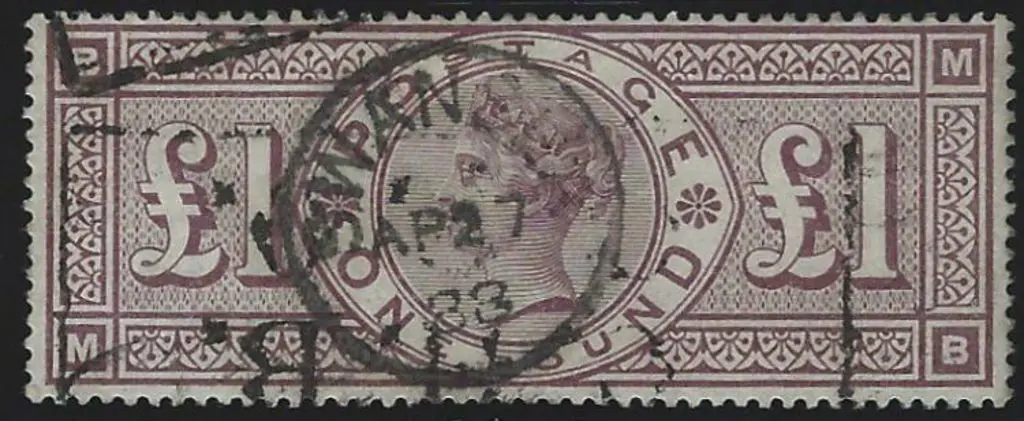 1888 £1 brown-lilac QV Three Orbs wmk. Good to ... Image 1++
