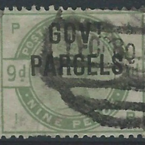 1883 9d dull green "GOVT PARCELS" ovpt. Couple of ...