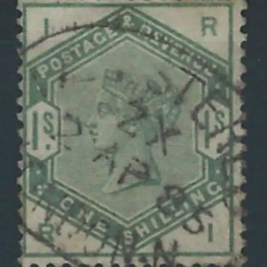 1883 1/- dull green QV fine used by light ...