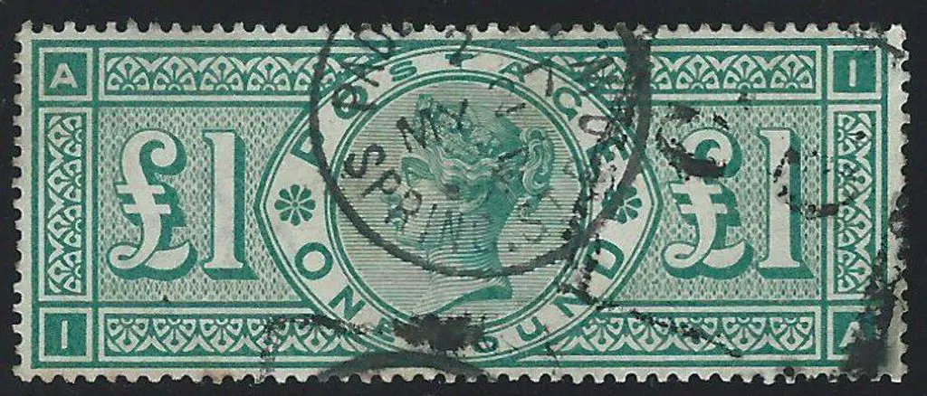 1891 £1 green QV. Good used with part Spring St ... Image 1++