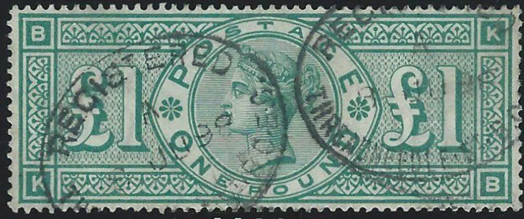 1891 £1 green QV F/U with 2 oval Registered ... Image 1++