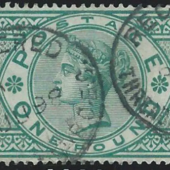 1891 £1 green QV F/U with 2 oval Registered ...