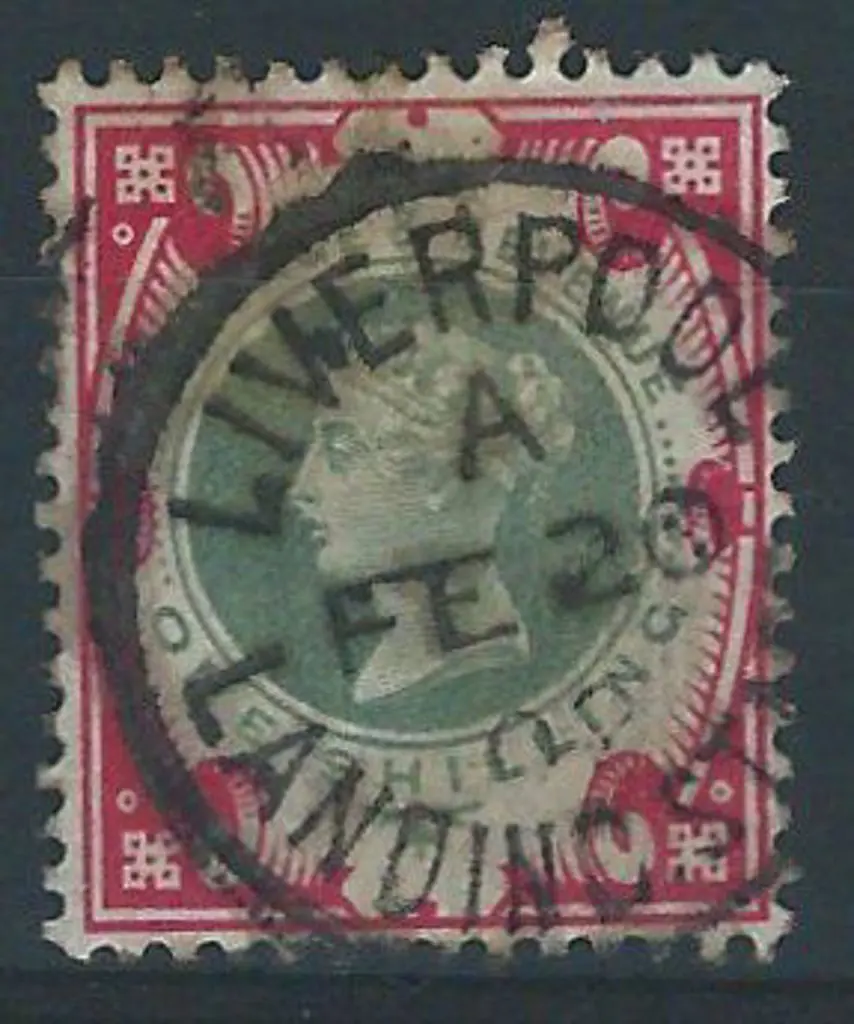 1900 1/- green & carmine QV fine used with bold ... Image 1++