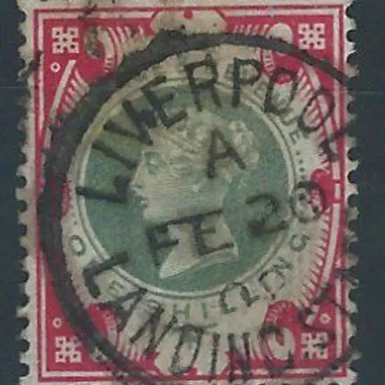 1900 1/- green & carmine QV fine used with bold ...