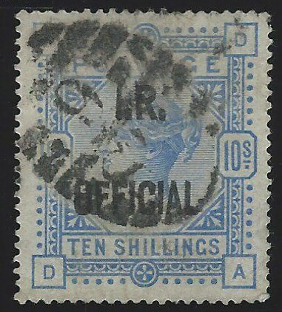 1890 10/- ultramarine QV ovptd "I.R. OFFICIAL" ... Image 1++
