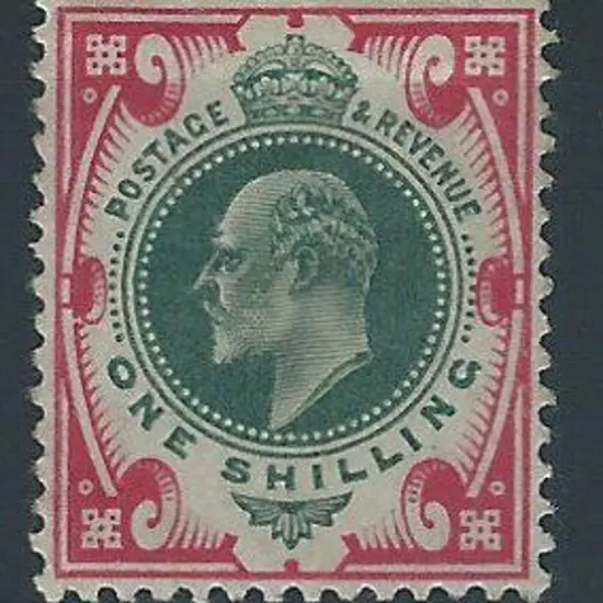 1905 1/- dull green & carmine on chalk surfaced ...