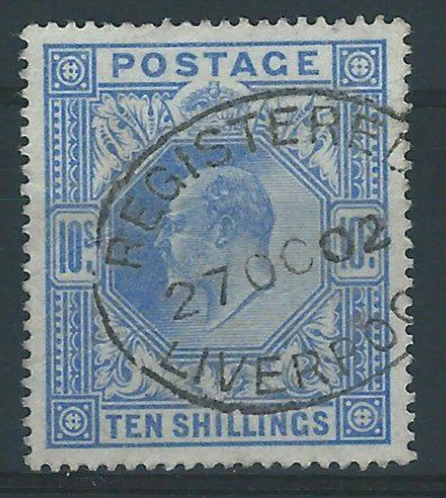 1902 10/- ultramarine KEVII fine used with neat ... Image 1++