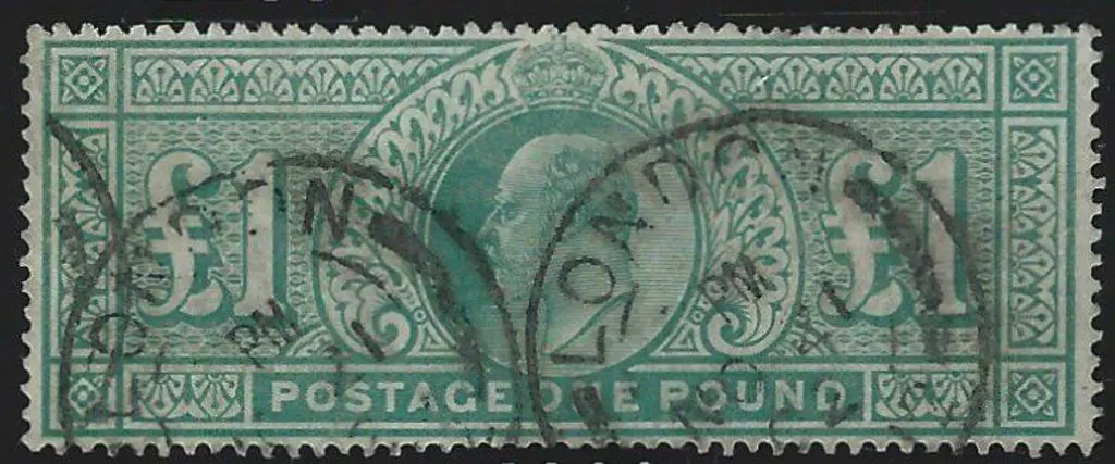 1902 £1 dull blue-green KEVII good to fine used by ... Image 1++