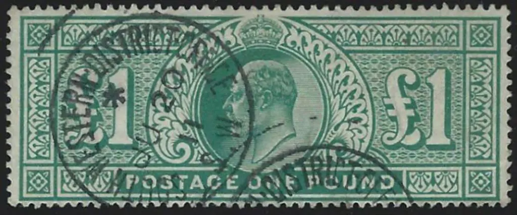 1902 £1 dull blue-green KEVII fine used with a ... Image 1++