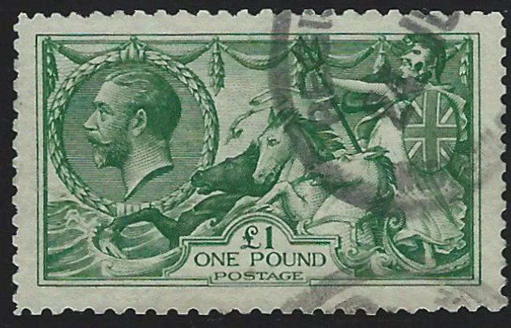 1913 £1 green Seahorse good to fine used by part ... Image 1++
