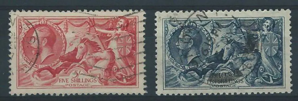 1934 5/- & 10/- Re-engraved Seahorses with latter ... Image 1++