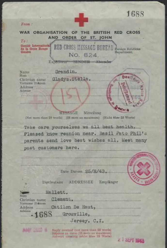1943 Red Cross "Reply" message form used in Jersey ... Image 1++