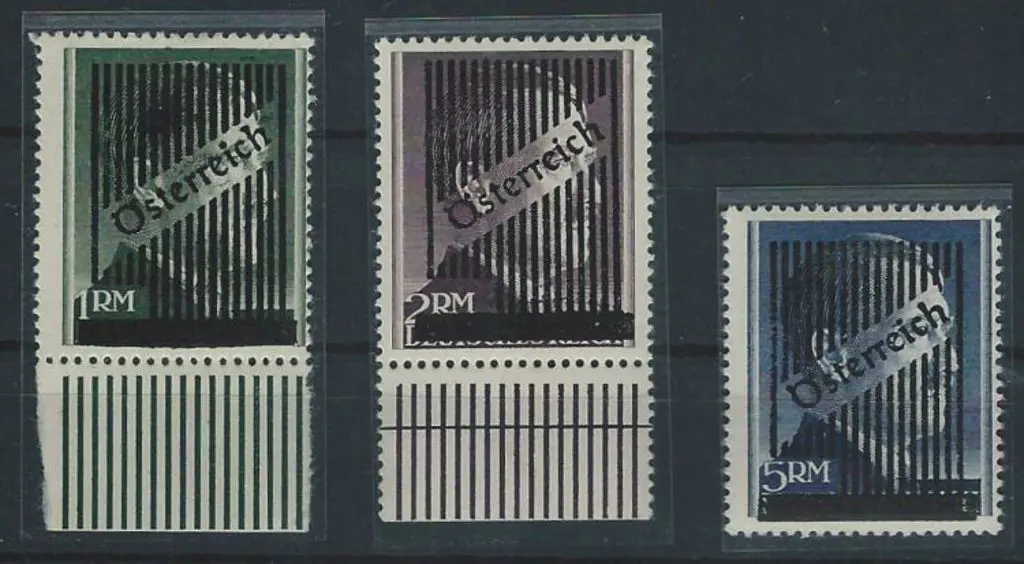 Austria 1945 1, 2 & 3Rm Hitler heads with bars & ... Image 1++