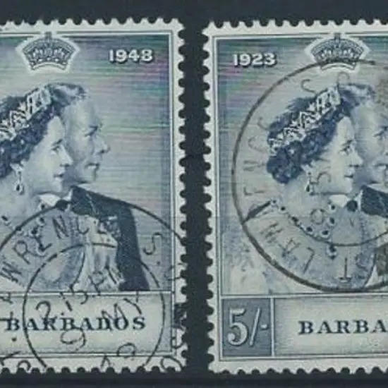 Barbados 1948 5/- RSW x 4 F/U examples with neat ...
