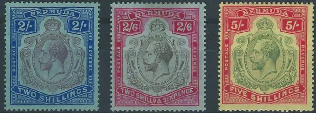 Bermuda 1918/22 2/-, 2/6d & 5/- with MCA wmk. The ... Image 1++