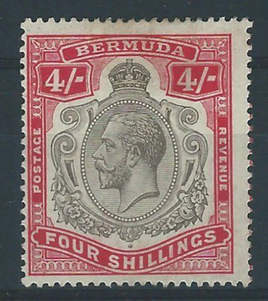 Bermuda 1918/22 4/- black & carmine showing ... Image 1++