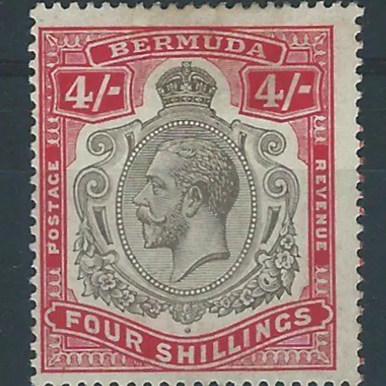 Bermuda 1918/22 4/- black & carmine showing ...