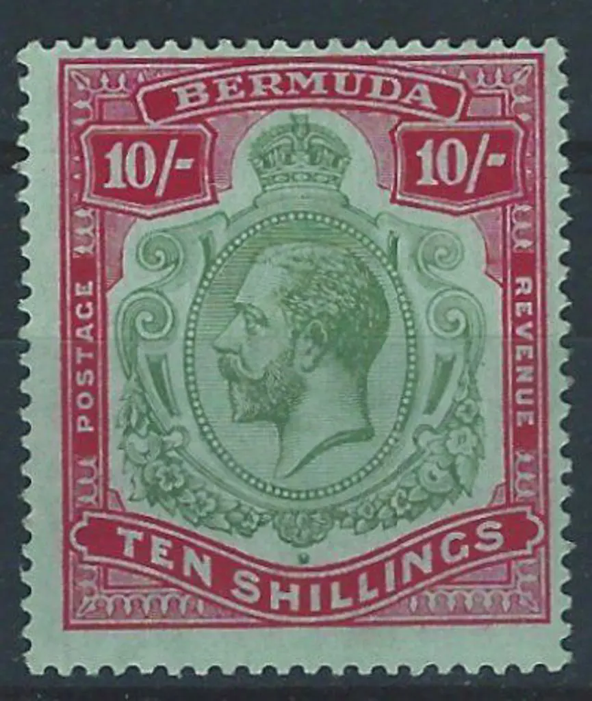 Bermuda 1918/22 10/- green & carmine on pale ... Image 1++