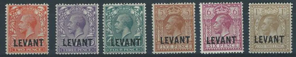 British Levant 1921 2d to 1/- KGV ovpt "LEVANT". ... Image 1++