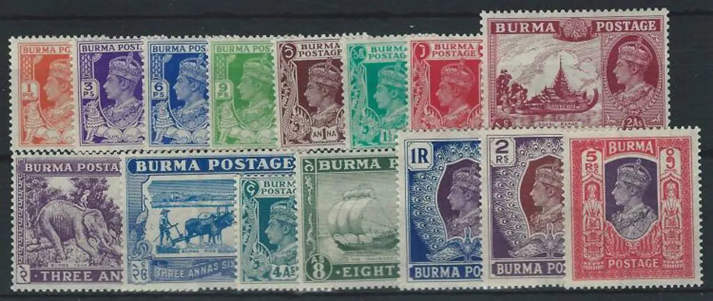 Burma 1938/40 KGVI defins to 5r. Fresh MLH. SG ... Image 1++