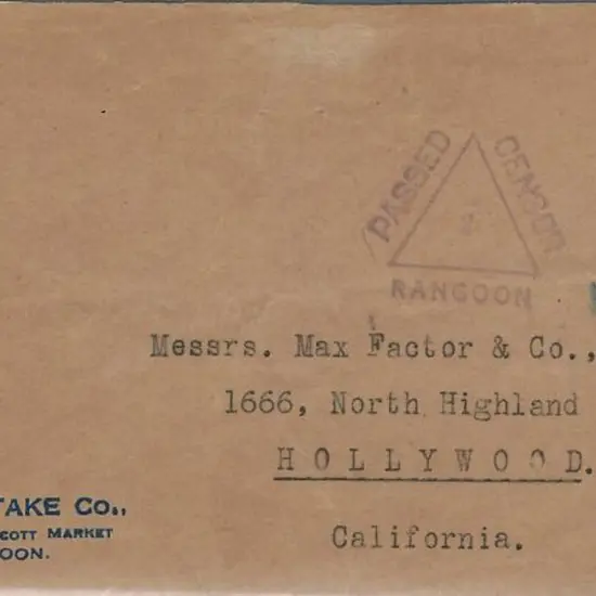 Burma 1941 (8th Feb) Censor cover to California ...