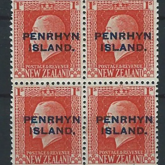 Cook Islands-Penrhyn 1917 1/- vermilion KGV, mixed ...