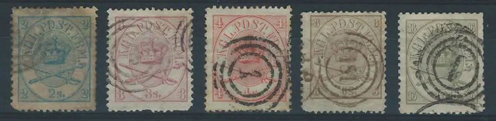 Denmark 1864 2, 3,4,8 & 16sk defins used with perf ... Image 1++