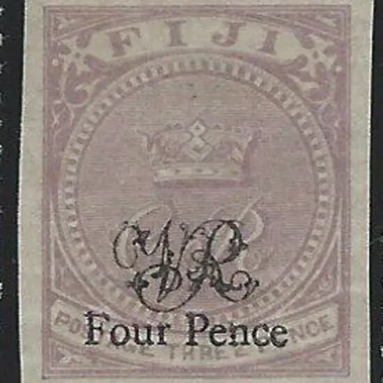 Fiji 1877 4d on 3d mauve also ovptd "VR" on laid ...