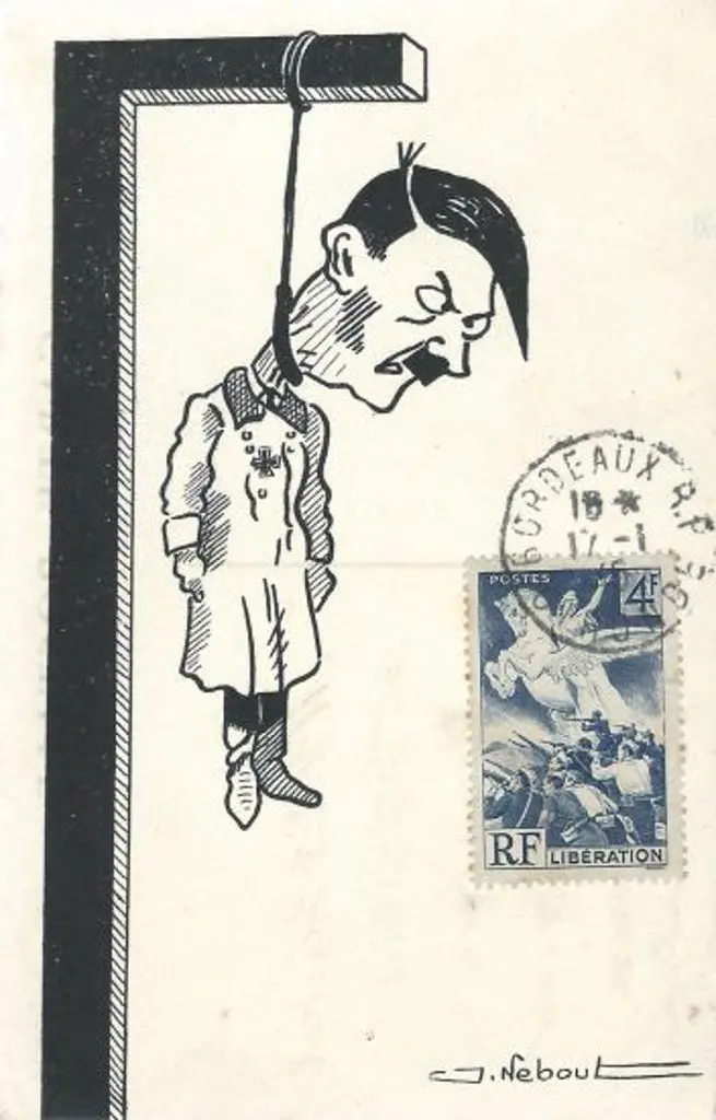 France 1945 "Hitler on Gibbet" caricature B&W ... Image 1++