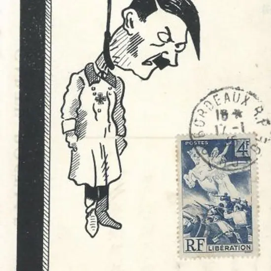 France 1945 "Hitler on Gibbet" caricature B&W ...