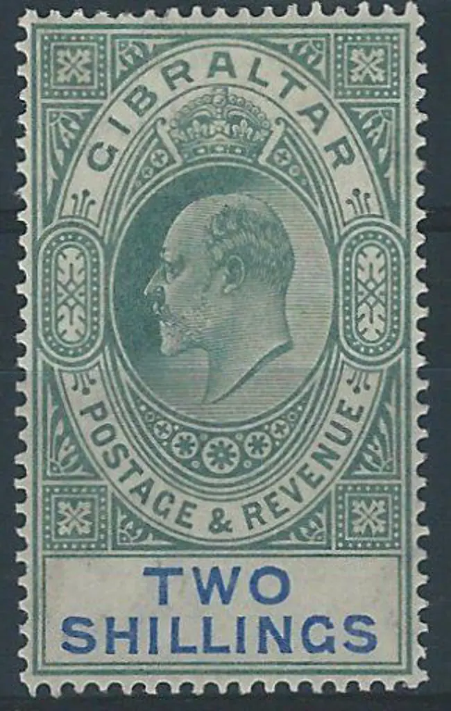 Gibraltar 1903 2/- dull green & blue KEVII. Fine ... Image 1++