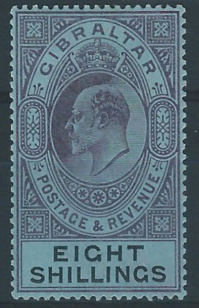 Gibraltar 1903 8/- dull purple & black/blue KEVII. ... Image 1++
